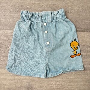 VINTAGE Looney Tunes TWEETY BIRD Girls Denim Jean Denim Shorts Y2K 1995 Jeans 3